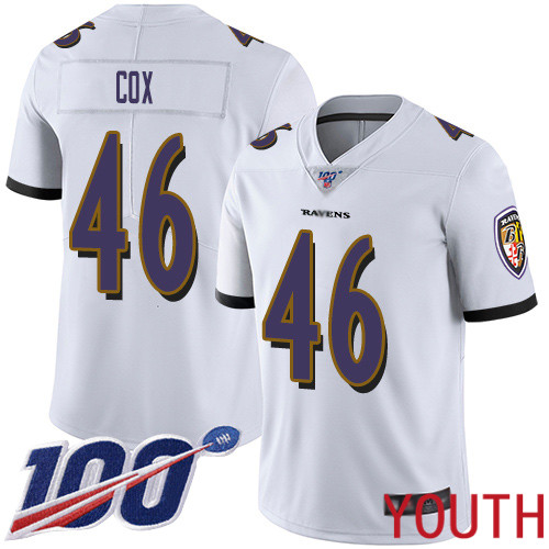 Baltimore Ravens Limited White Youth Morgan Cox Road Jersey NFL Football 46 100th Season Vapor Untouchable